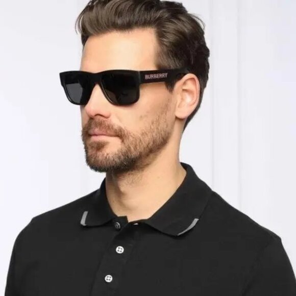 Burberry Men Sunglasses Black Grey Polarized Rectangle BE4358 KNIGHT 346481 NEW - Picture 10 of 10